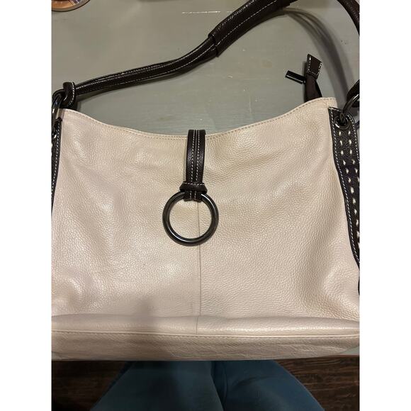 Vera Pelle Leather Cream and Brown Shoulder Bag Made in Italy - Picture 3 of 13